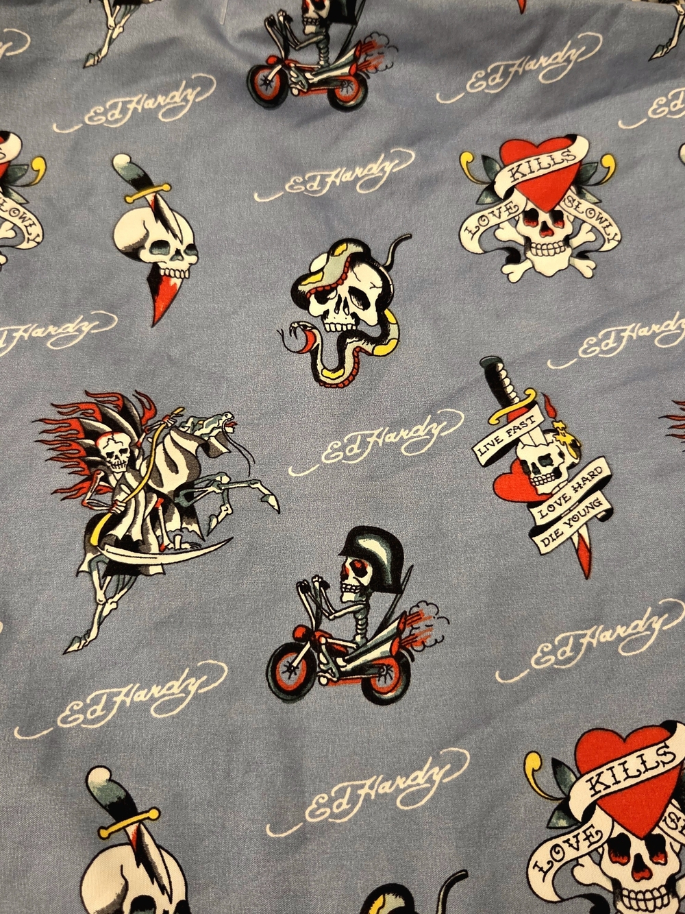Ed Hardy Queen Sheet Set 4 Pc Skull Tattoo Y2K Goth Christian Audigier Bedding